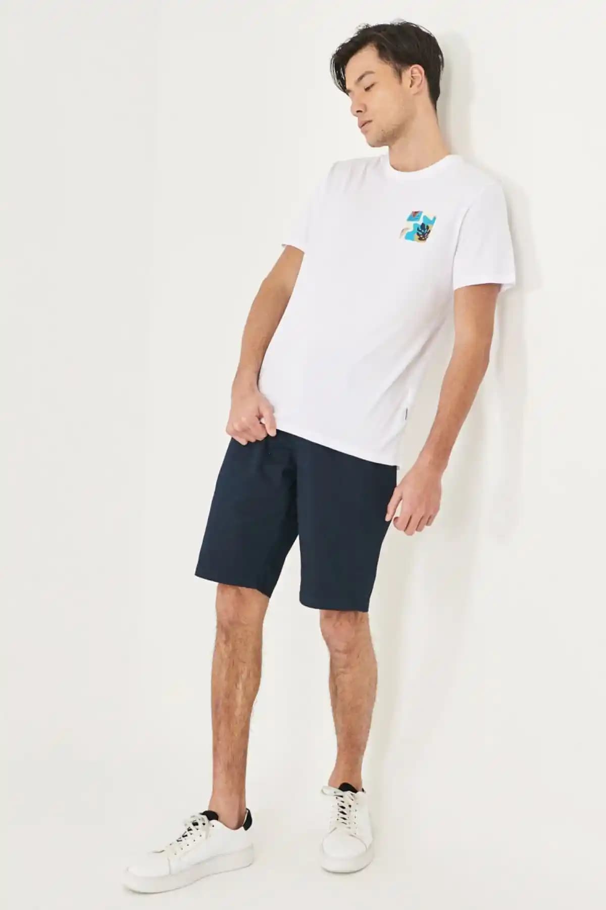 AC&Co Altınyılz<dı>z Classics Erkek Lacivert Slim Fit Dar Kesim Armürlü %100 Pamuk Şort