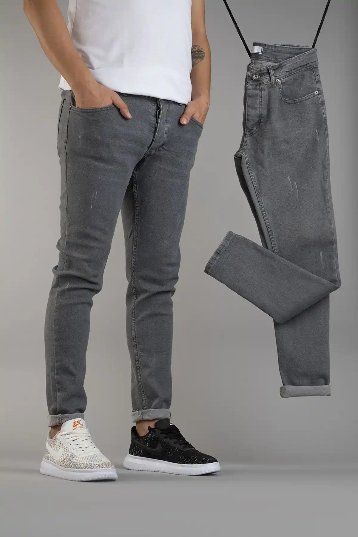 Bombe Erkek Slim Fit Dar Kesim Gri Kot Pantolon Modern ve Şık Tasarım