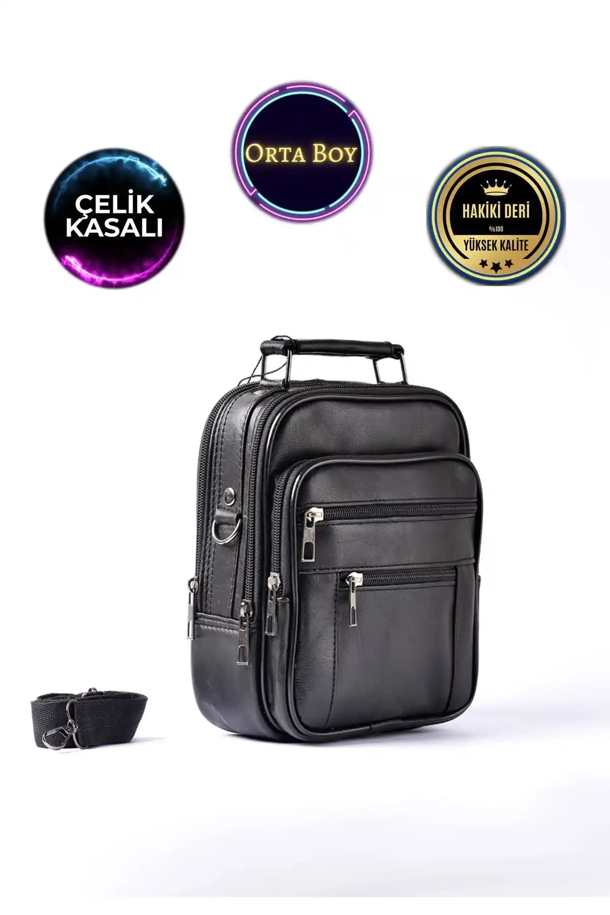 CüzCan Erkek Siyah Hakiki Deri El ve Omuz Çantası Günlük ve İş Kullanımı İçin Uygun