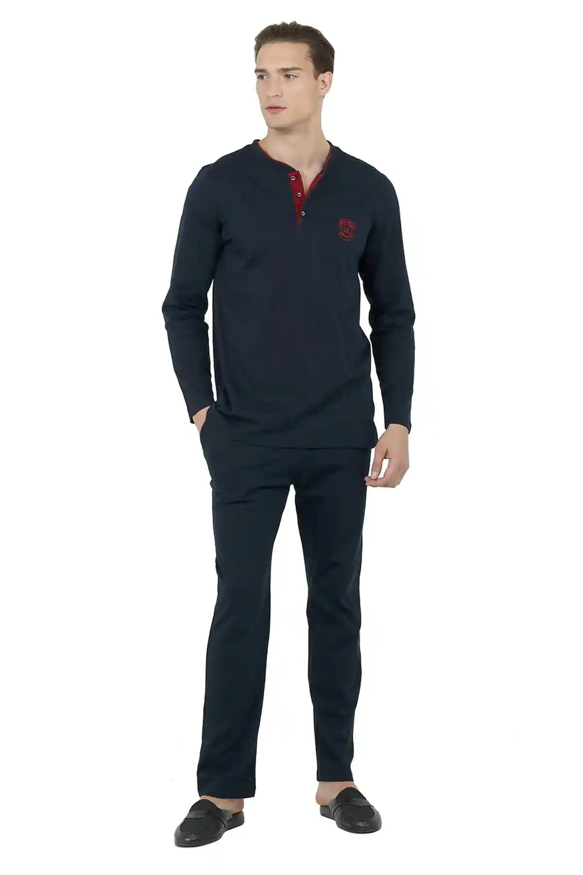 Damat Ds Erkek Pamuklu Regular Fit Pijama Takımı Lacivert 2'li Set