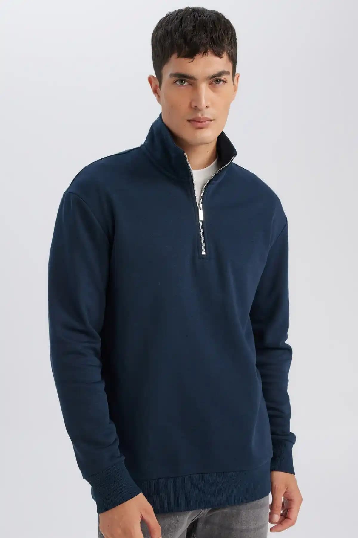 Defacto 3 İplik Pamuklu Polar Detaylı Regular Fit Sweatshirt Günlük ve Kış Kullanımı