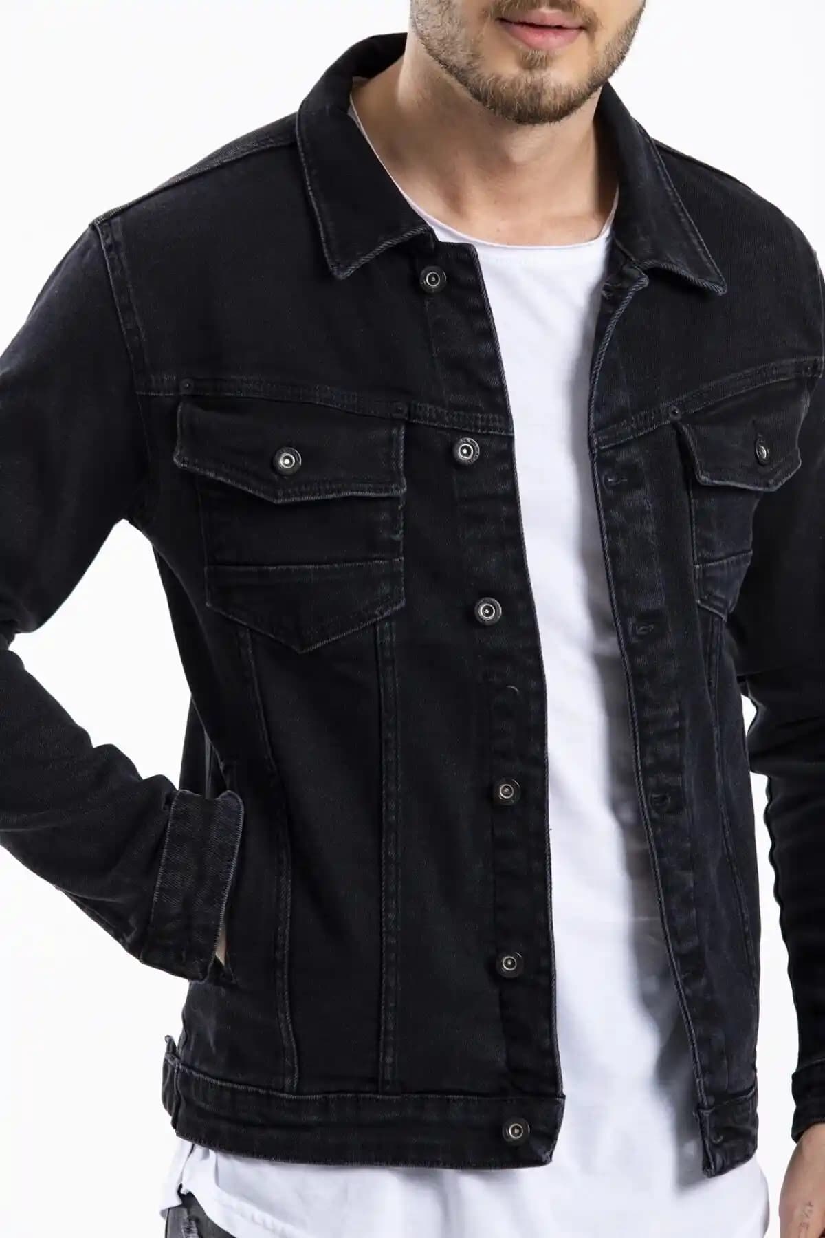 Denim Man Erkek Siyah Kot Ceket Modern ve Dayanıklı Günlük Giyim Parçası