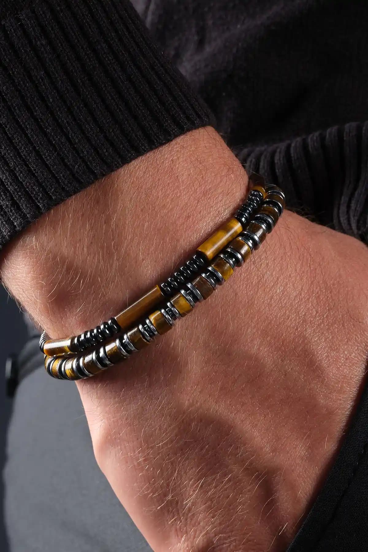 Doğal Taş Kaplangözü ve Hematit Bileklik Unisex Şık Takı Seçenekleri