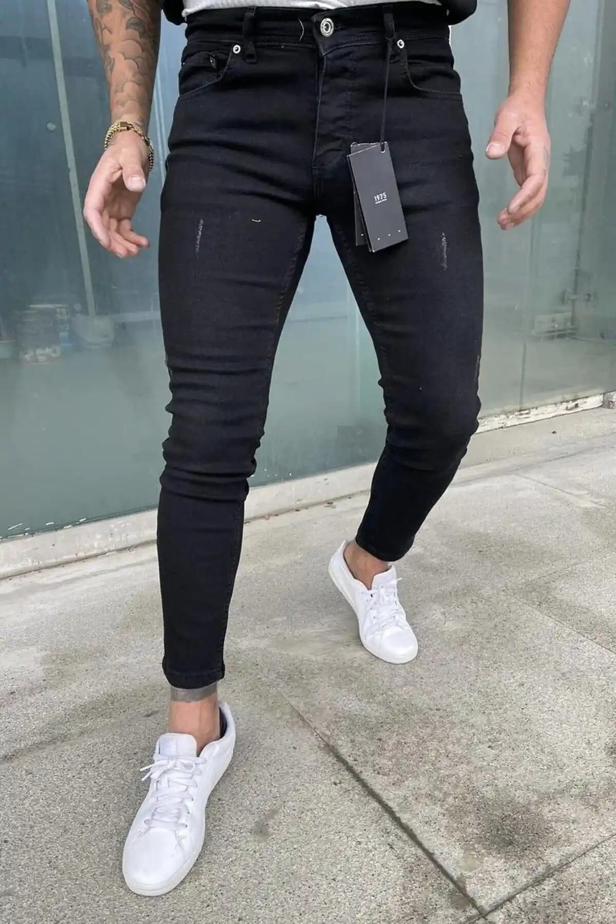DOPPİO'N DENİM Erkek Siyah Slim Fit Likralı Lazerli Kot Pantolon İncelikleri ve Kombinasyon Önerileri
