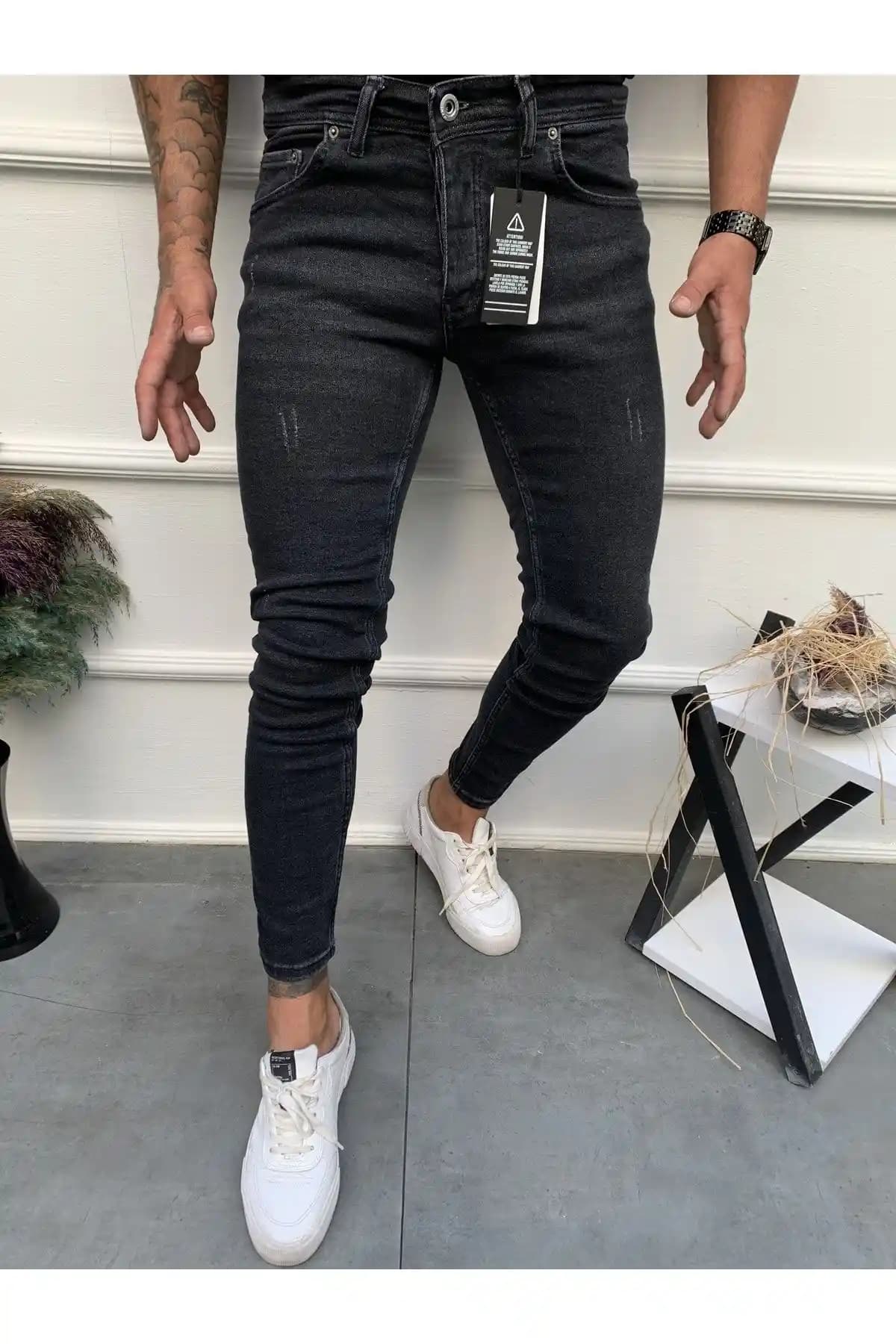 Enerjin Erkek Skinny Fit Likralı Kot Pantolon Antrasit Renk Modern ve Dayanıklı Tasarım