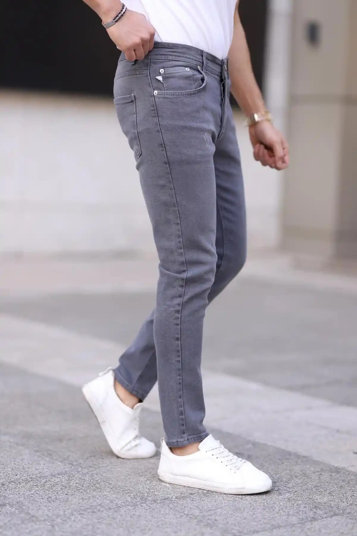Erkek Skinny Fit Likralı Gri Kot Pantolon Modern ve Konforlu Tasarım