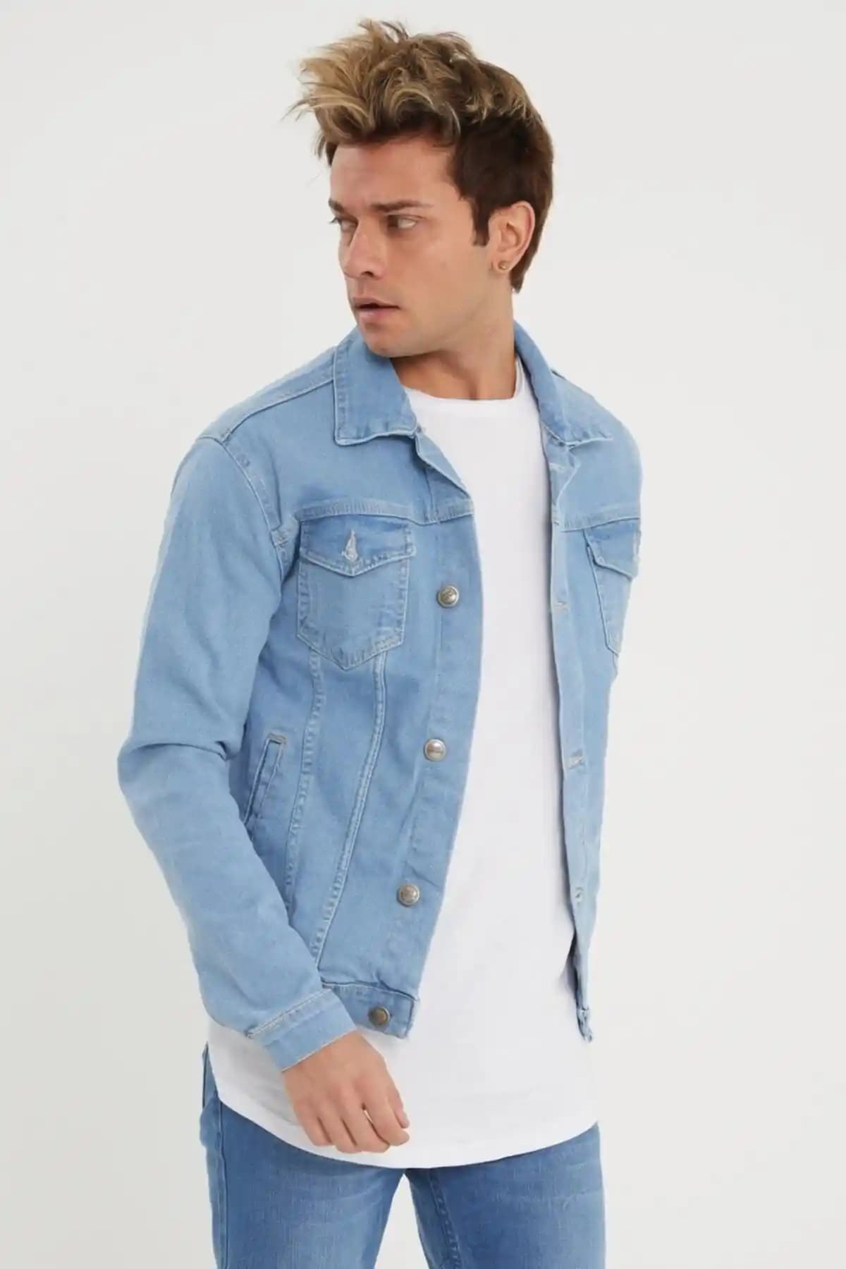 Genel Markalar Erkek Mavi Slim Fit Kot Ceket: Şıklık ve Konforun Modern Buluşması
