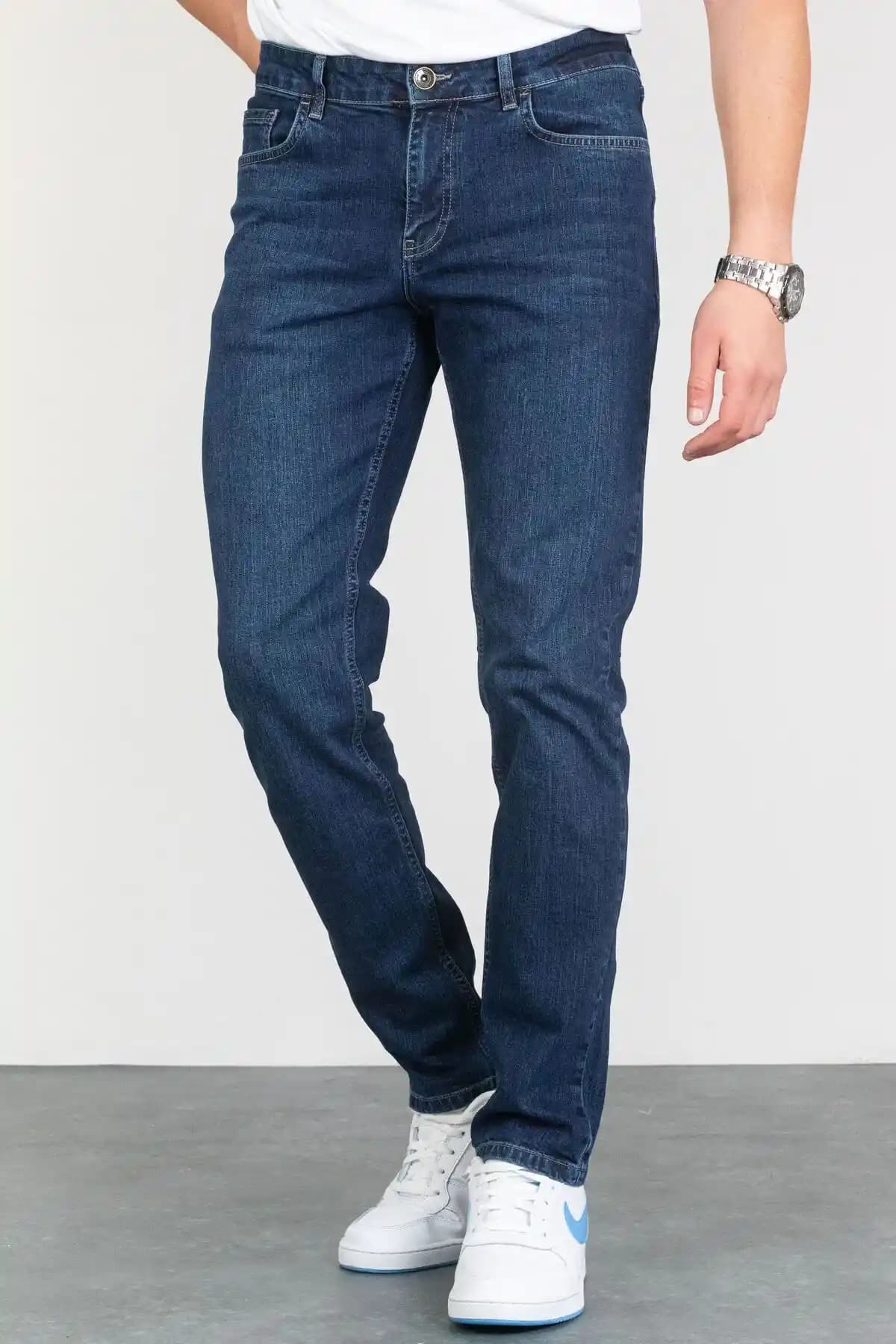 HLT JEANS Keven Koyu Mavi Slim Fit Esnek Kot Pantolon Günlük Kullanım İçin Uygun