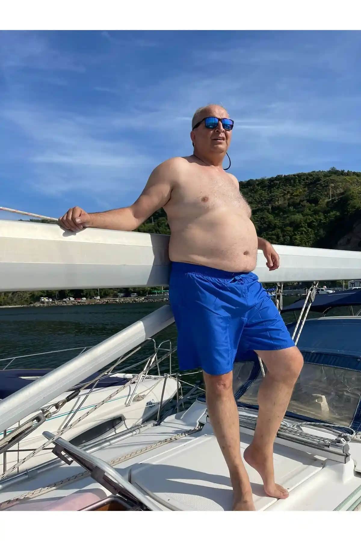 Miami Beach Erkek Büyük Beden Saks Mavi Hızlı Kuruyan Kumaş Mayo ve Deniz Şortu