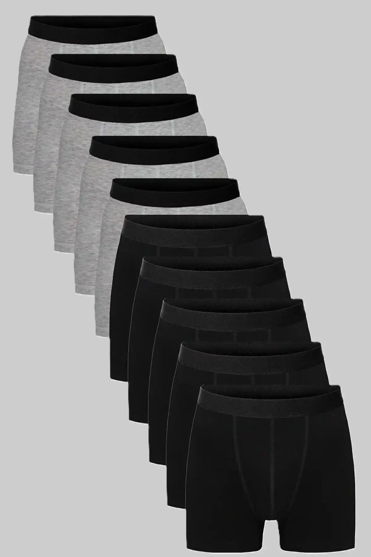 Modern Erkekler İçin Siyah-Gri Lycra Erkek Boxer Paketleri 10 Adet Geniş Beden Seçenekleriyle