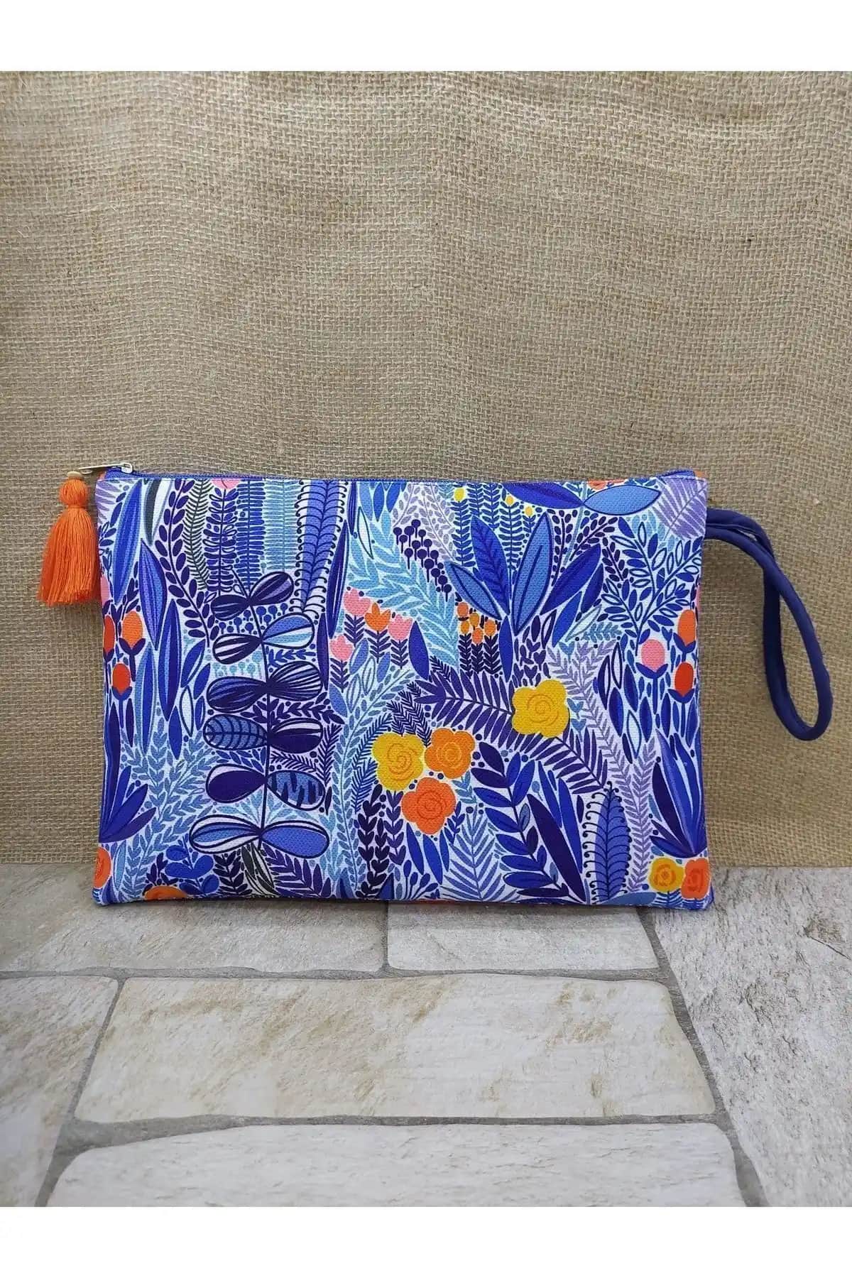 OBİDEV Saks Mavi Çiçekler Portföy Çanta Günlük ve Şık Kullanım İçin Tasarlandı