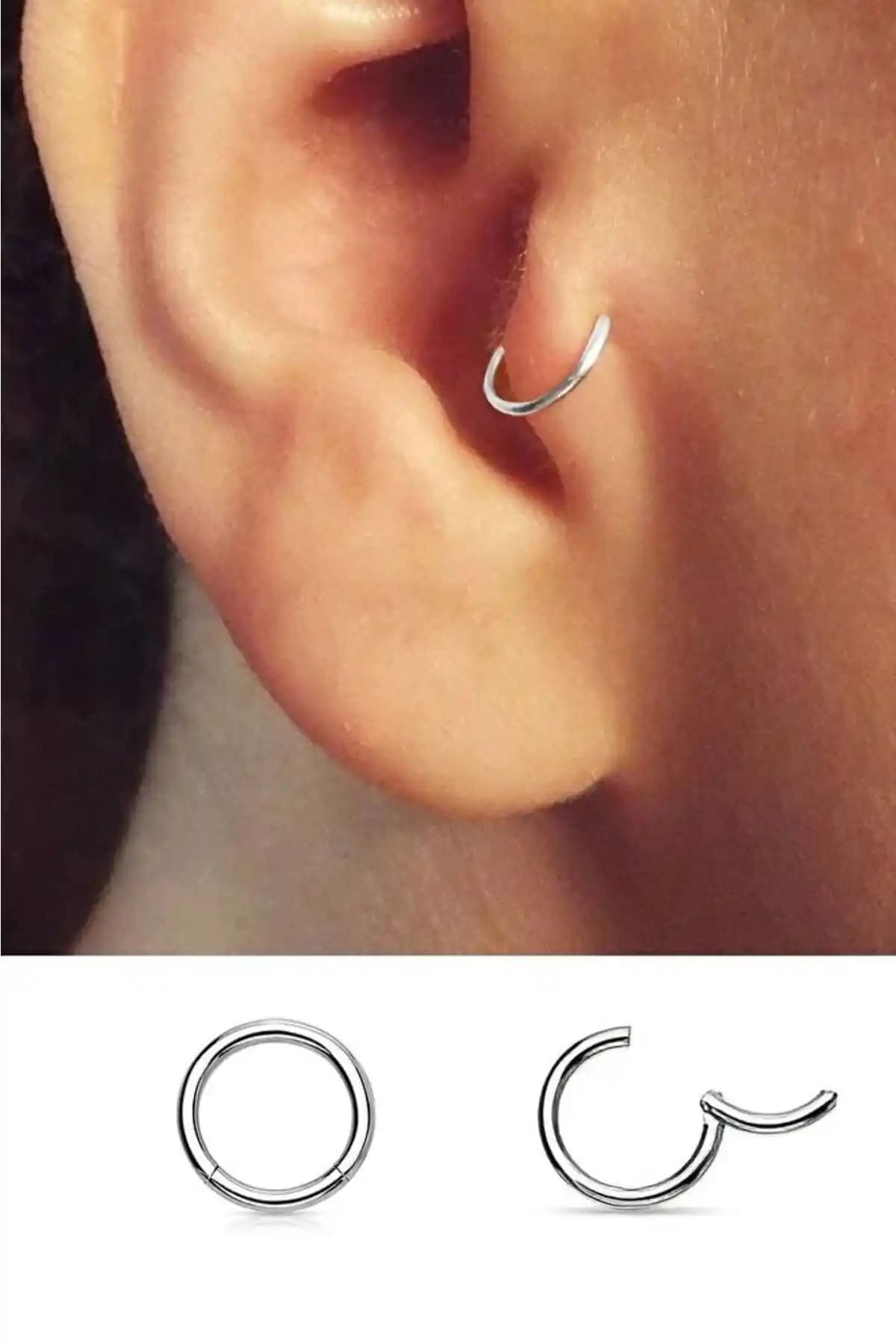 Patulya Halka Tragus Piercing 8mm Gümüş Modern ve Şık Günlük Kullanım Takısı