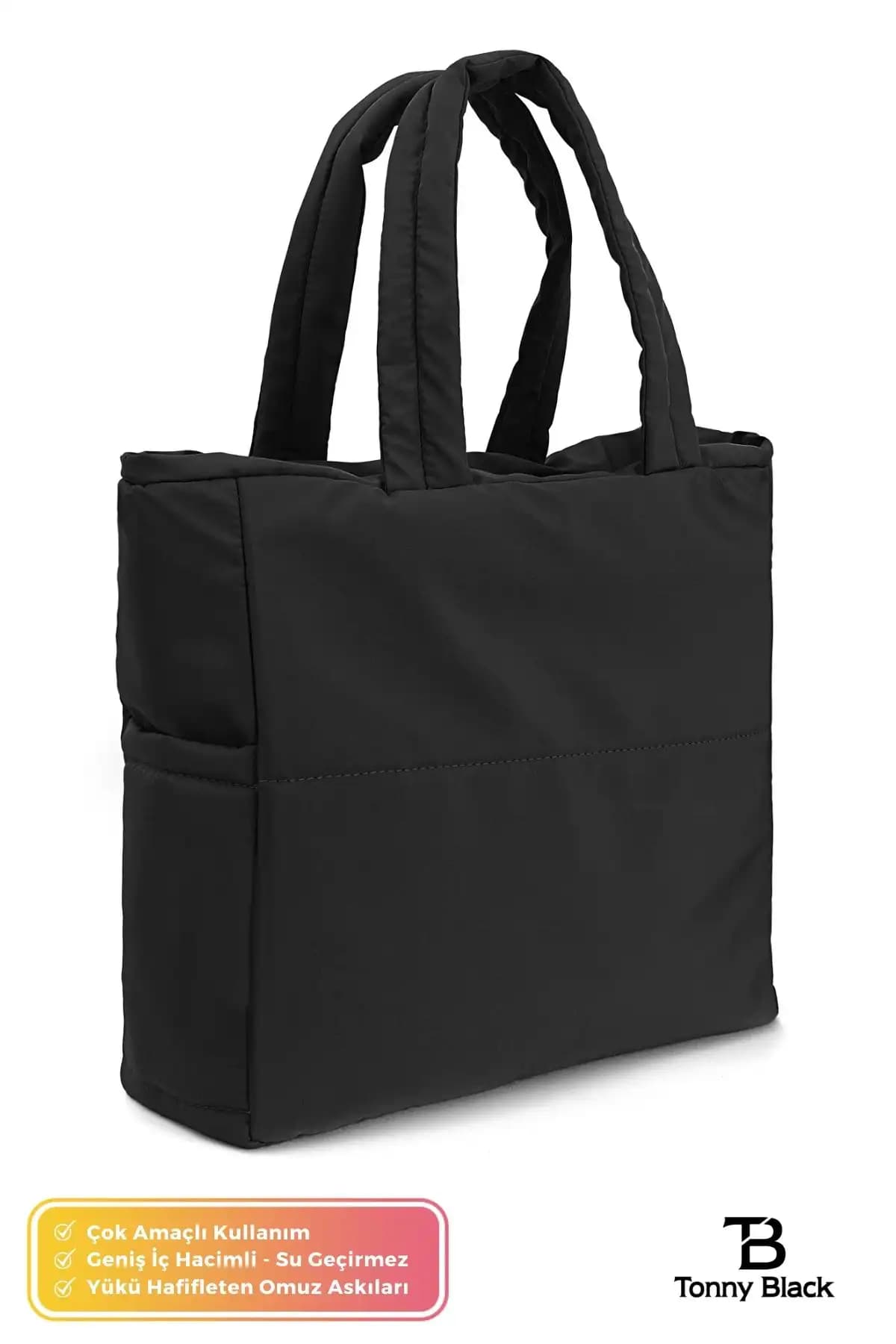 Tonny Black Geniş Hacimli Su Geçirmez Şişme Shopper Günlük Kullanım İçin Modern Tasarım