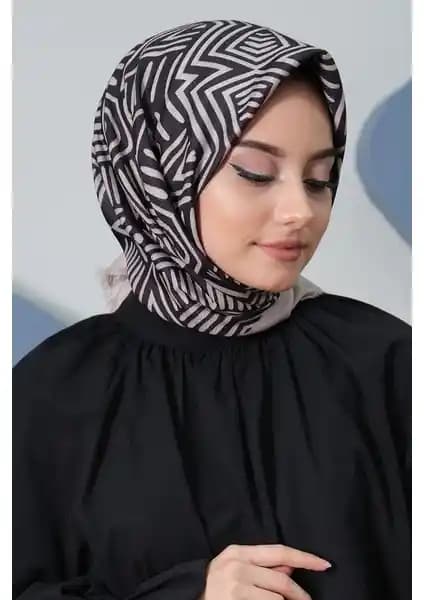 Afvente Geometrik Desen Siyah Pamuk Eşarp Modern ve Çok Yönlü Kullanım İçin Uygun