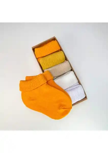 Akface Organik Pamuk Desensiz Kıvrık Bebek ve Çocuk Çorabı 5'li Set