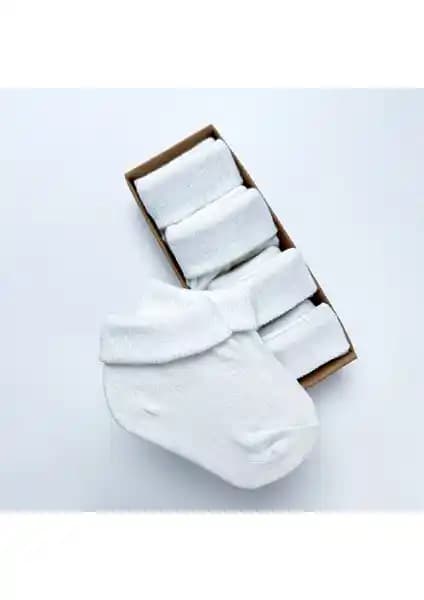 Akface Organik Pamuk Dokuma Desensiz Çocuk ve Yenidoğan Bebek Çorabı 5'li Set