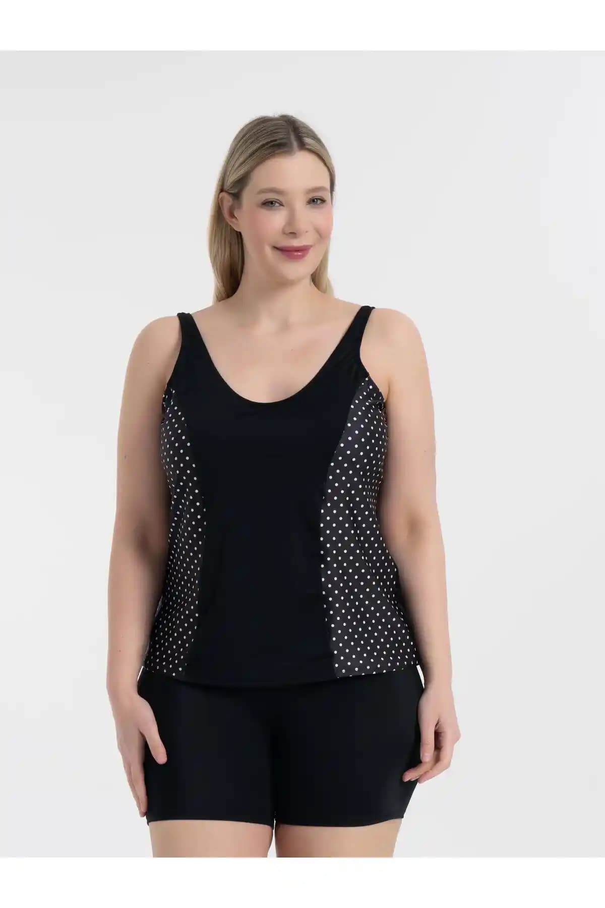 AQUAVİVA Kadın Büyük Beden Siyah Puantiyeli V Yaka Şortlu Tankini Özellikleri ve Kullanım Avantajları