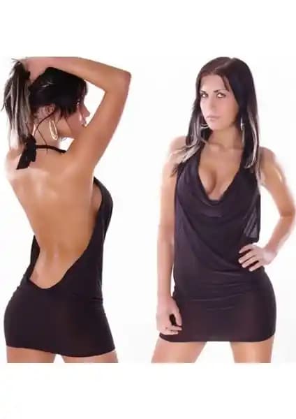 Beruflic B101080 Sırt Dekolteli Dökümlü Mini Elbise Kadınlar İçin Şık ve Rahat Tasarım