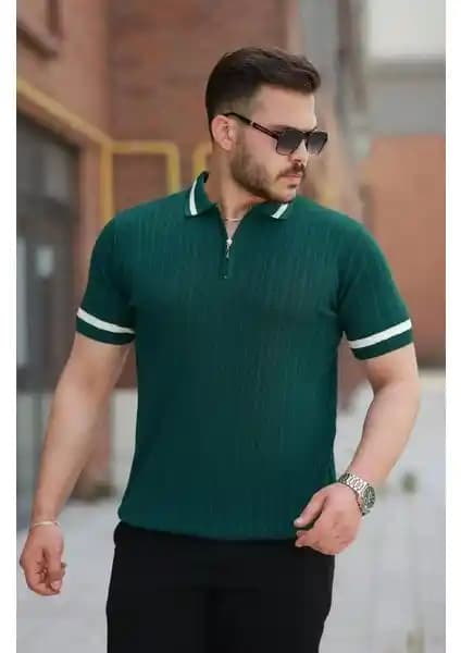 Civarda Erkek Kısa Kollu Fermuarlı Tişört Modern Tasarım ve Konfor Sunar