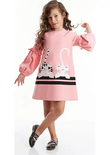 Denokids Cute Friends Kız Çocuk Dokuma Elbise Renkli ve Şık Günlük Kıyafet Seçeneği