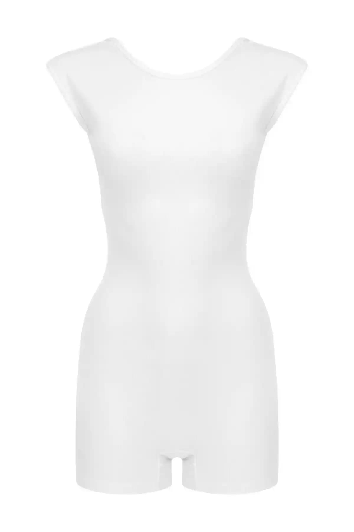 La Sarta Como Sırt Dekolteli Mini Şortlu Beyaz Çizgili Kaşkorse Tulum Modern ve Şık Yazlık Tasarım