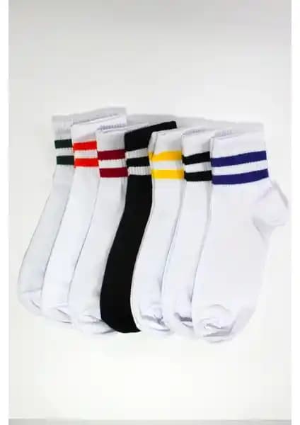 Trick Or Treat 7'li Renkli Çizgili Pamuklu Erkek Çorapları Günlük ve Spor Kullanımı İçin