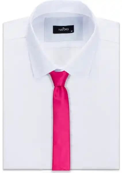 Tudors İnce Pembe Kravat Düz Desen Modern ve Şık Erkek Aksesuarı