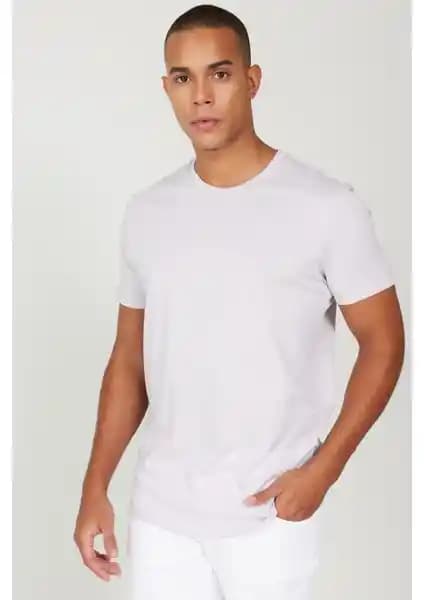 Altınyılz Classics Erkek Lila Slim Fit Dar Kesim %100 Pamuk Bisiklet Yaka Tişört