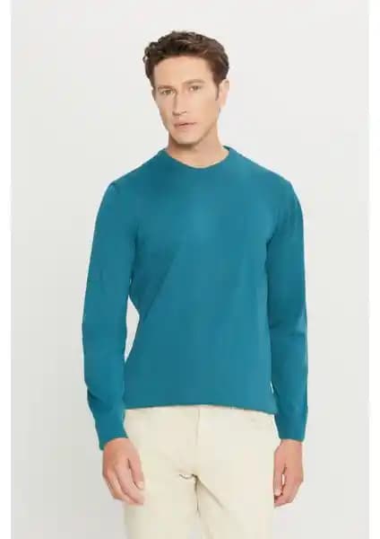 Altınyılz Classics Erkek Petrol Renkli Bisiklet Yaka Triko Kazak Şıklık ve Konfor Sunar