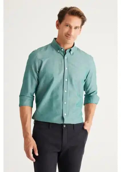 Altınyılz<dı>z Classics Erkek Yeşil Oxford Düğmeli Yaka Gömlek - Şıklık ve Konforun Buluşması