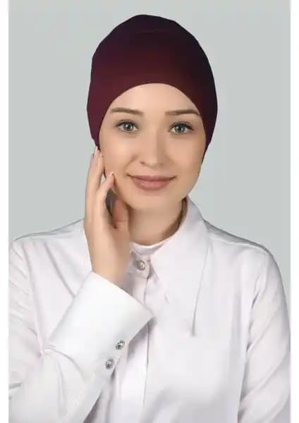 Altobeh Bordo Pratik Geçmeli Uzun Boru Tesettür Bonesi Modern Kadınlar İçin Şık ve Rahat Kullanım