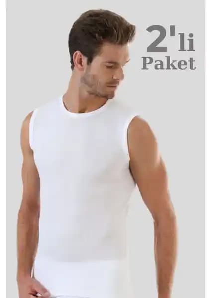 Arma Yıldız Erkek Pamuklu Beyaz Sıfır Kol Kolsuz Atletler 2'li Paket