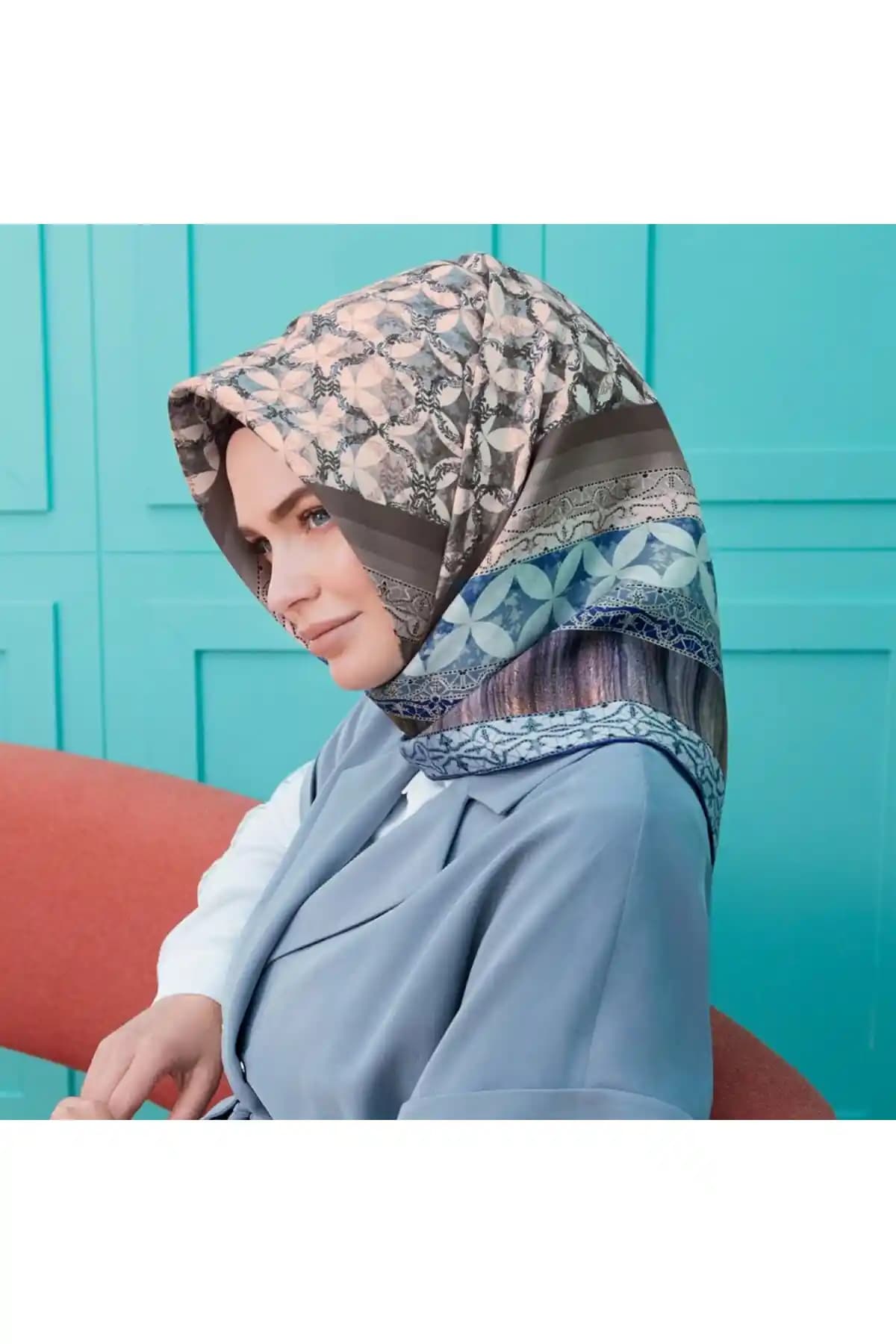 Armine Sport Eşarp 7912P-34 Yeşil Geometrik Desenli Polyester Tivil Tasarım