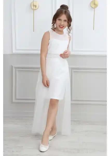 Asortix Kız Çocuk Abiye Tül Kumaş Mezuniyet ve Özel Günler İçin Şık Elbise