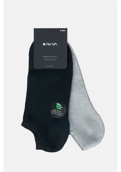 AVVA Erkek Gri-Siyah 2'li Bambu Patik Çorap: Konfor ve Şıklığın Birleşimi