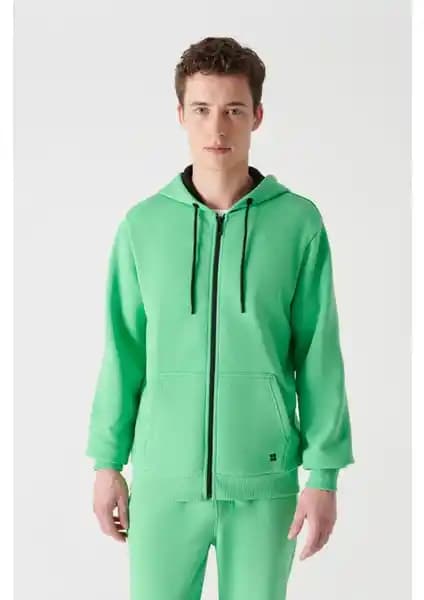 AVVA Erkek Neon Yeşil Kapüşonlu Sweatshirt Modern Tasarım ve Fonksiyonellik