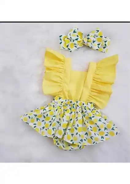 Baby Puff Kız Bebek Limon Fırfır Salopet ve Bandana Seti: Şıklık ve Konforun Bir Arada Sunumu