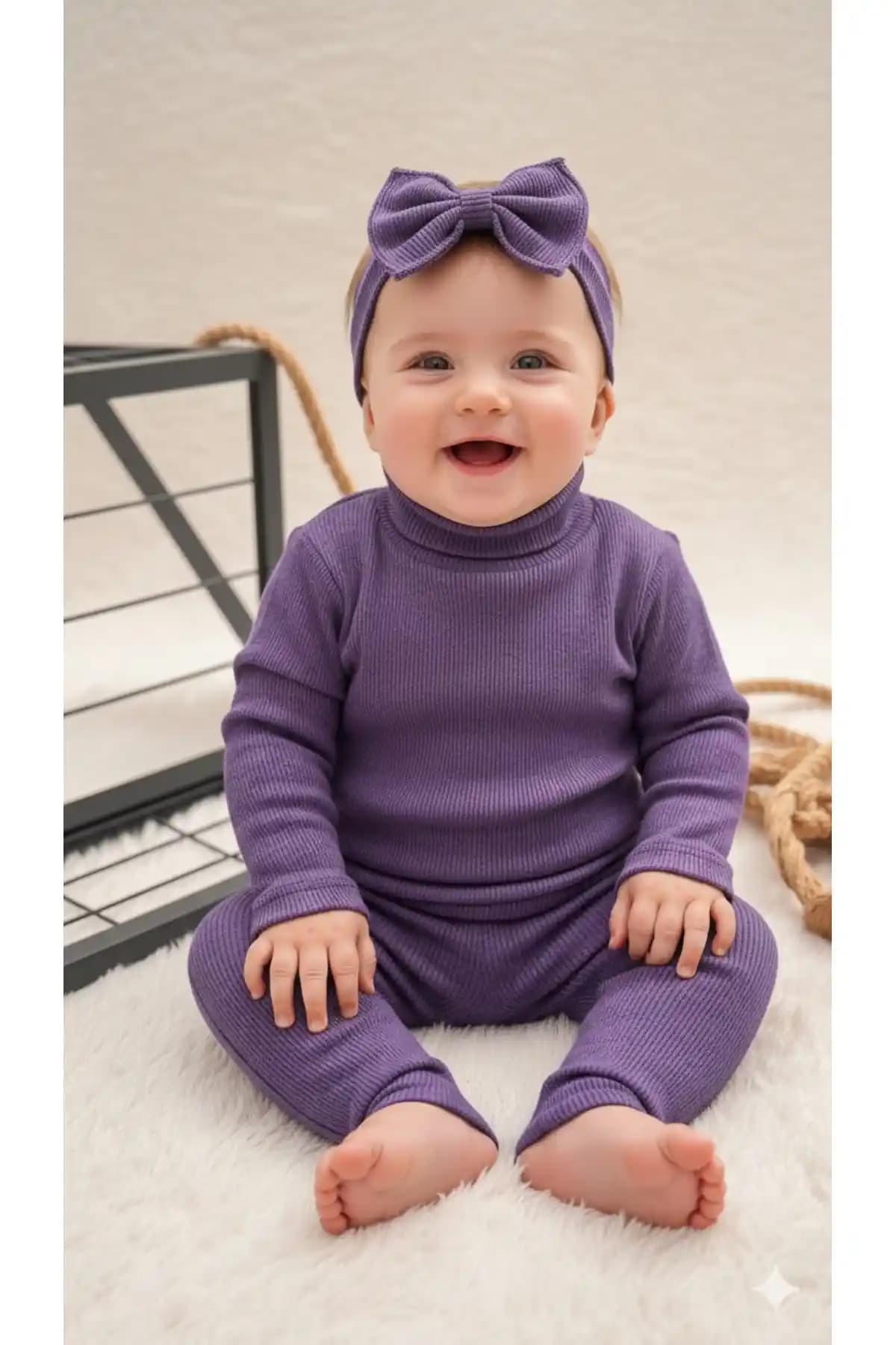 Bahnur Mor Bebek Tayt Bluz Bandana Takımı Seti Günlük Kullanım ve Konfor İçin Uygun