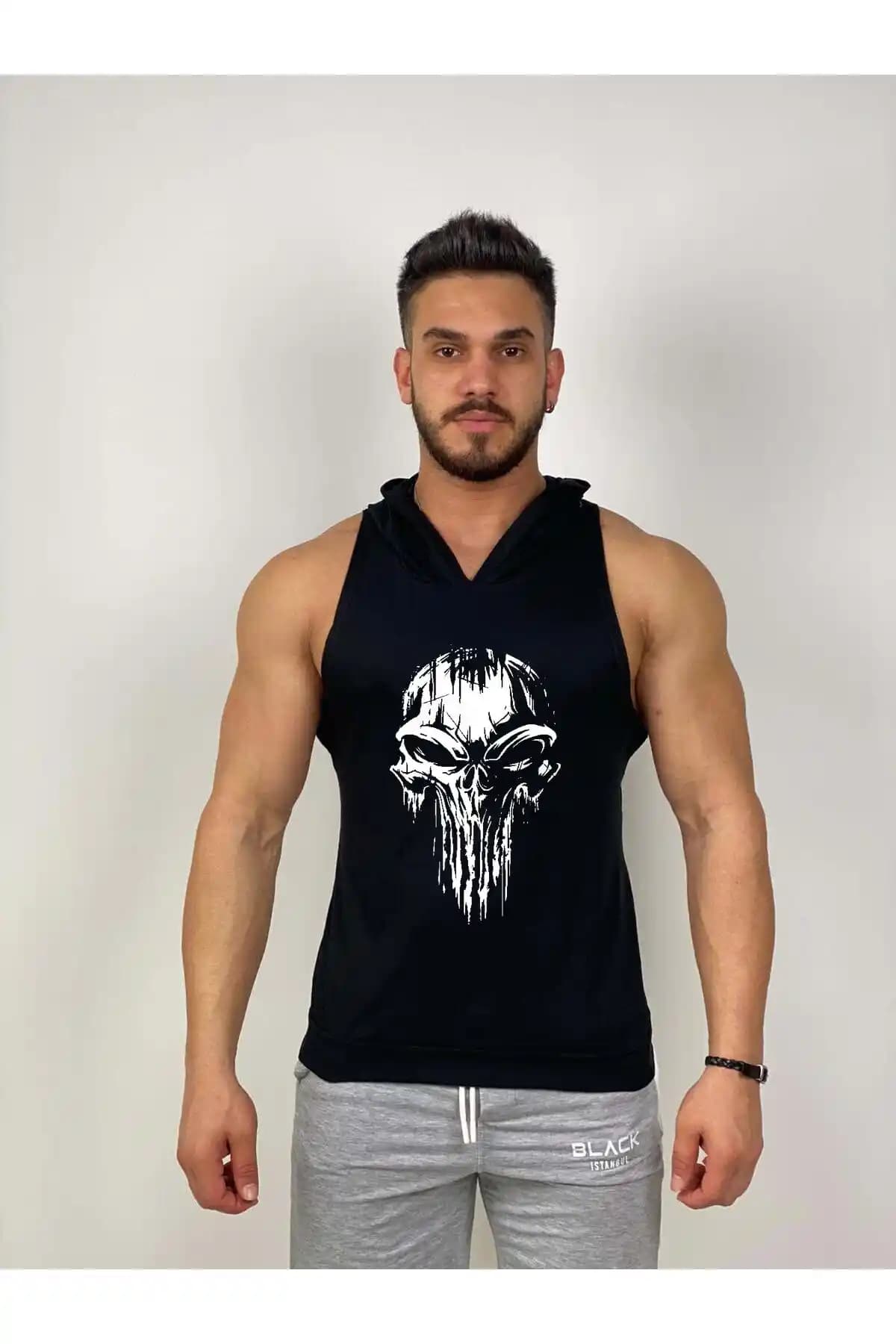 Black İstanbul Punisher Tank Top Hoodie Spor ve Günlük Kullanım İçin Modern Tasarım