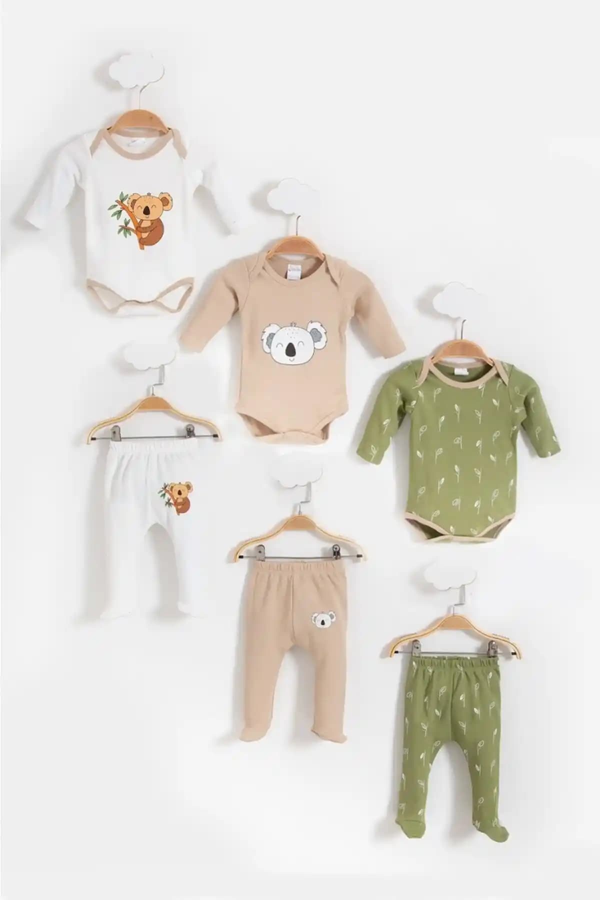 Bubito Koala Görselli Fitilli Pamuklu Bebek 6'lı Alt Üst Takım Seti Günlük Kullanım İçin Uygun