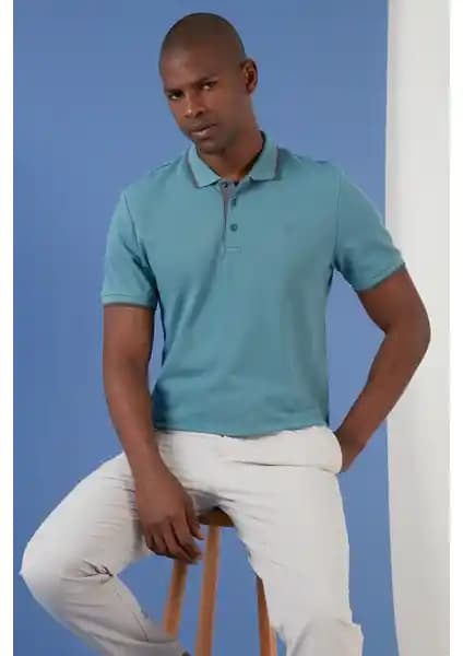 Buratti %100 Pamuk Düğmeli Regular Fit Polo Yaka Erkek Tişörtü Günlük ve Spor Kullanım İçin