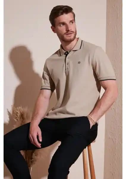 Buratti %100 Pamuk Düğmeli Slim Fit Polo Yaka T-Shirt Erkekler İçin Günlük Şıklık ve Konfor