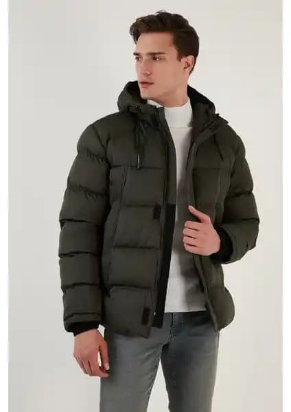 Buratti Fermuarlı Cepli Slim Fit Kapüşonlu Şişme Mont Erkekler İçin Fonksiyonel ve Şık Tasarım