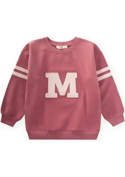 Cigit Aplikeli Sweatshirt 3-9 Yaş Gül Kurusu Çocuklar İçin Şık ve Rahat Kıyafet Seçeneği