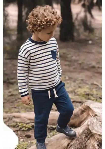 Cigit Erkek Çocuklar İçin Çizgili Sweatshirt Takımı Şık ve Rahat Tasarım