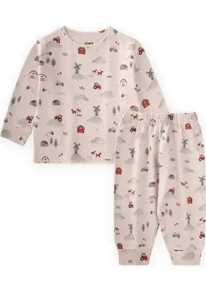 Çocuklar İçin Rahat ve Şık Mevsimlik Pijama Takımı Çiftlik Temalı Tasarım ve Kaliteli Pamuklu Kumaş