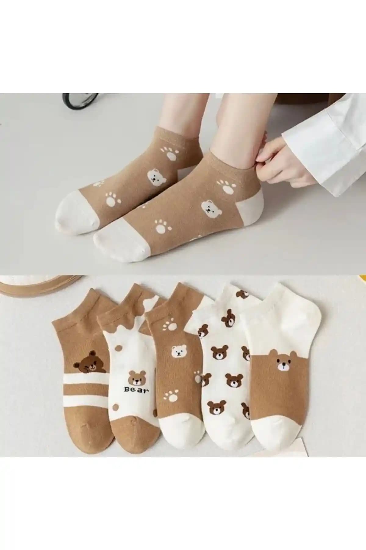 Çorap Kurdu 5’li Teddy Bear Temalı Patik Çorap Seti - Rahat ve Şık Tasarım