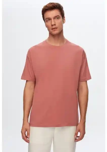 D'S Damat Oversize Pembe Bisiklet Yaka %100 Pamuk Erkek Tişörtü Günlük ve Spor Kullanım İçin