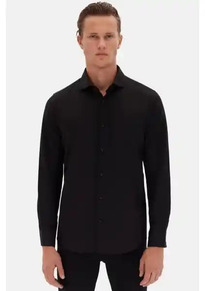 D'S Damat Slim Fit Siyah İtalyan Yaka Uzun Kollu Gömlek: Şıklık ve Konforun Buluşması