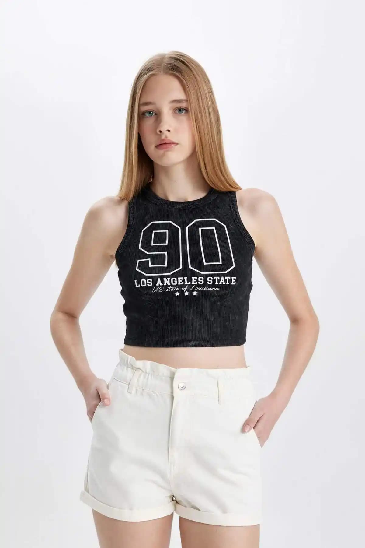 DeFacto Fitted Baskılı Bisiklet Yaka Kaşkorse Atlet Günlük ve Spor Kullanımına Uygun